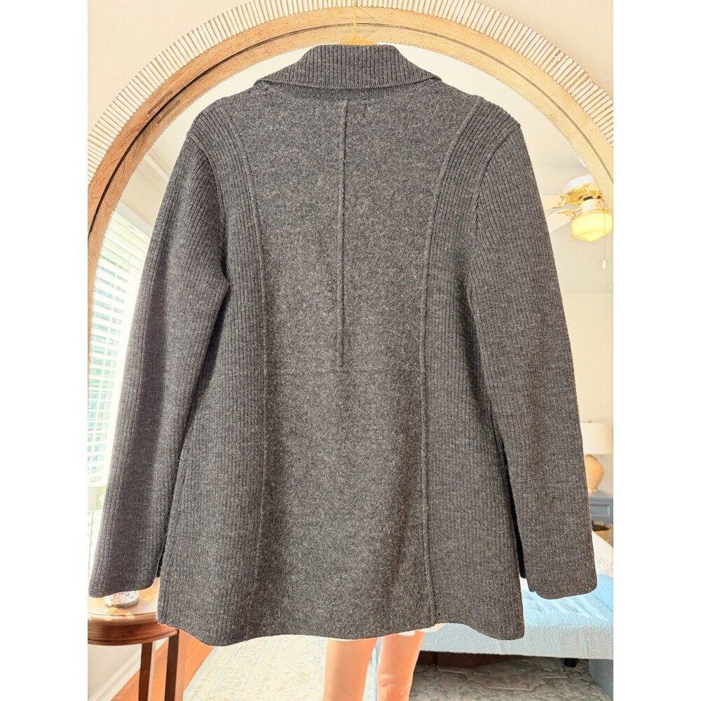 Herman Geist Women’s M 100% Wool Gray Sweater Jacket Knit Blazer Vintage Preppy - Picture 3 of 7